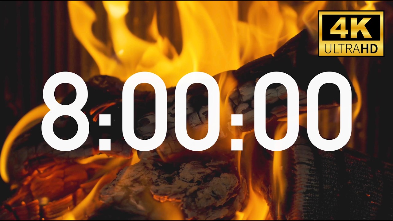 8 Hour Timer 🔥 Fireplace (Ultra HD 4K) with Cozy Fireplace Sounds