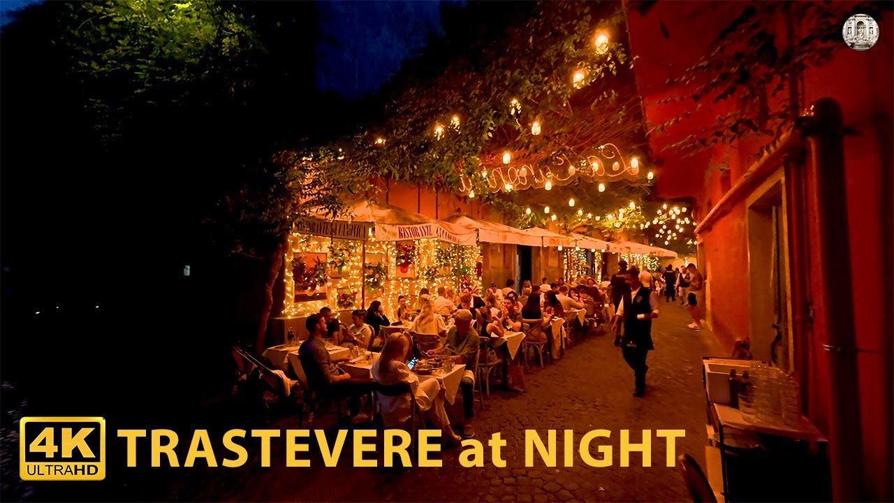 Trastevere, Rome Walking Tour at night in 4k, Captioned May 2025