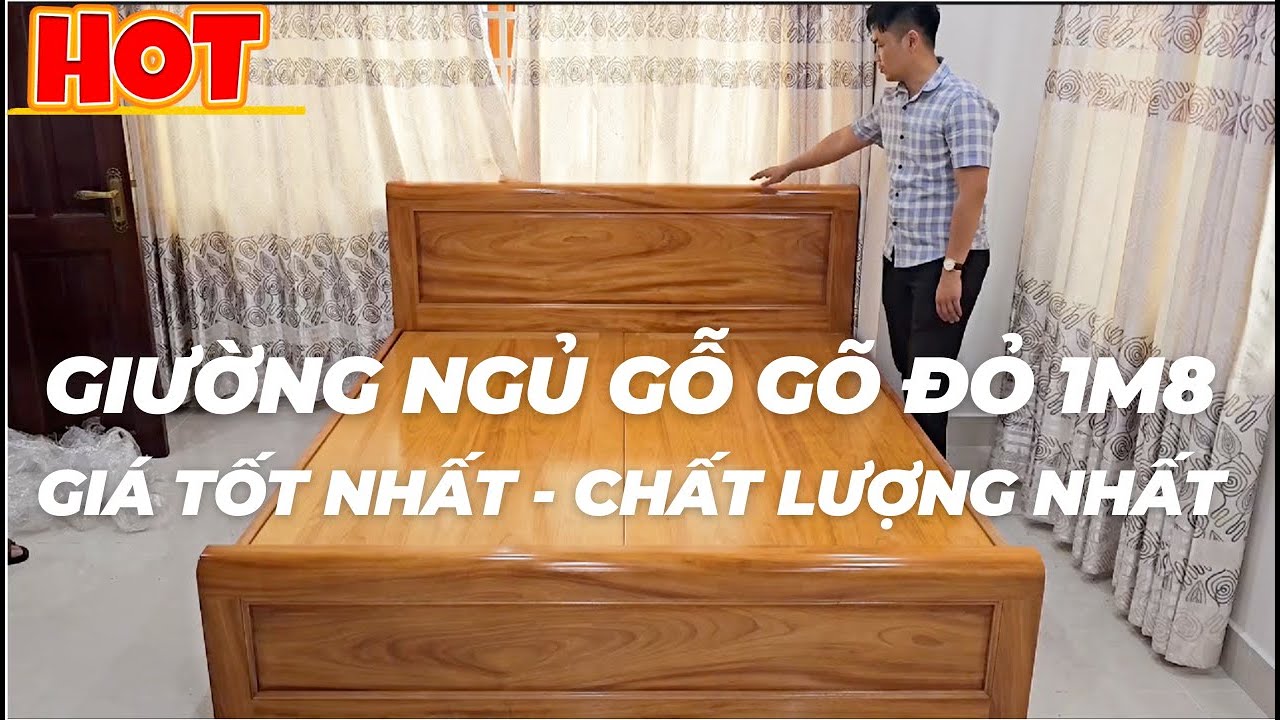 mẫu giường gỗ đẹp - Giường Ngủ Gỗ g&otilde; đỏ 1m8