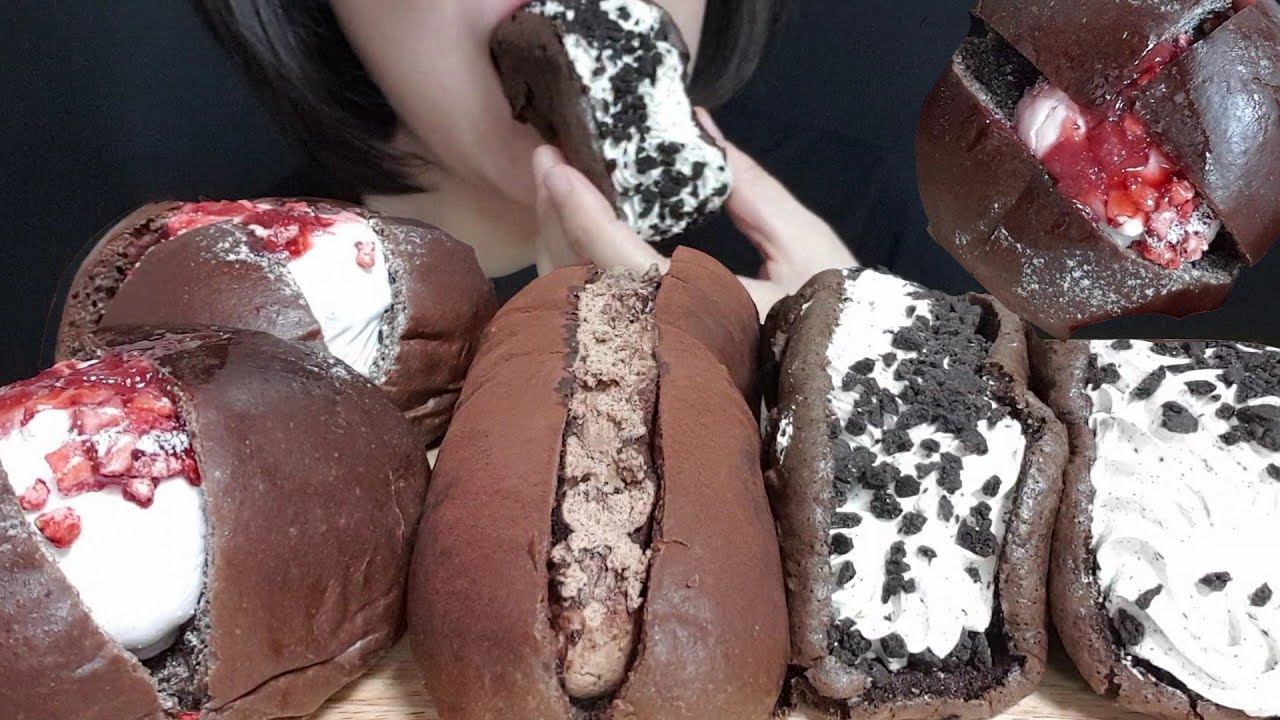몽블랑제 초코초코한 초코빵, 땡큐베리 초코빵, 쿠앤크 오믈렛 먹방 Cream Bread mukbang