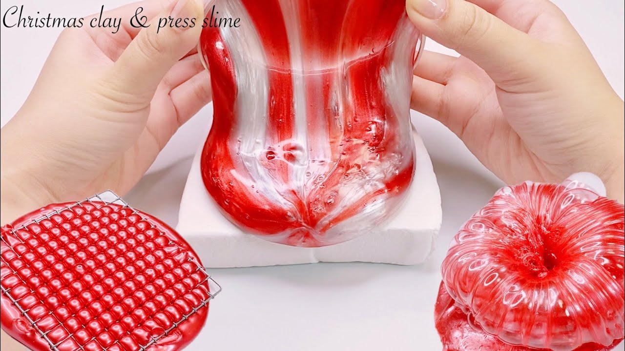 【ASMR】🎅🏻クリスマスカラースライムで粘土＆プレススライム🎂【音フェチ】Christmas clay & press slime