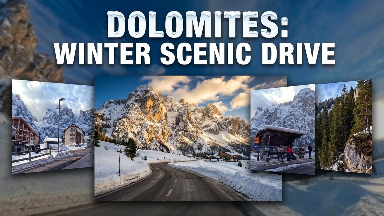 Dolomites Winter 4K | Valparola Pass, Snow-Capped Peaks & Mountain Villages