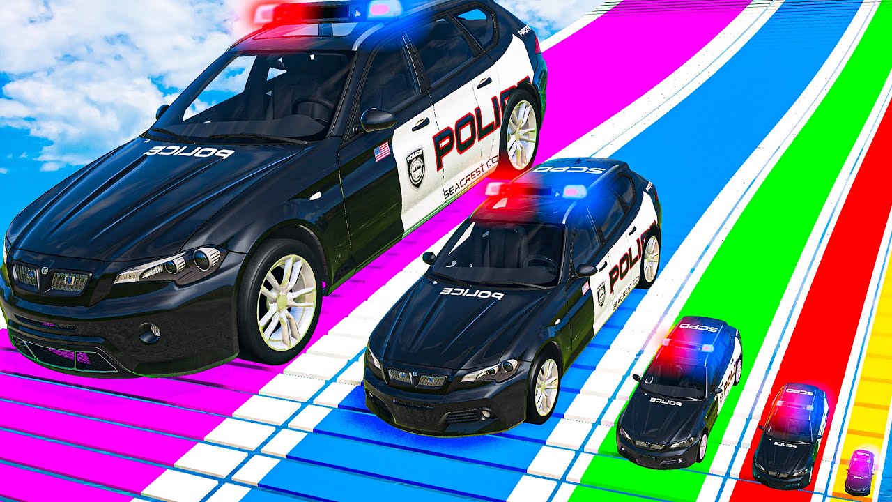 Big and Small Cars vs Slide Colors with Portal Trap – Cars vs Rails vs Trains Police –BeamNG.Drive