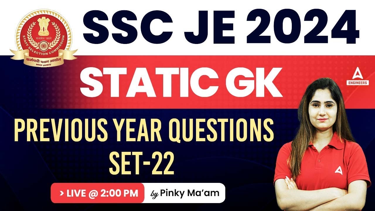SSC JE GK Previous Year Questions #22 | SSC JE GK Preparation By Pinki Ma'am