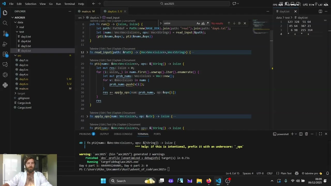 Advent of Code 2025 Day 6 Rust - More time at the weekend