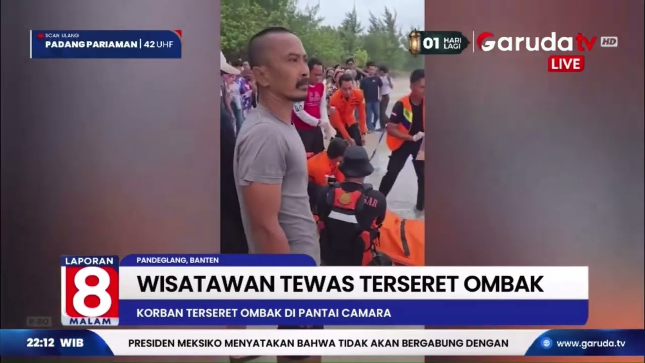 WISATAWAN ASAL TANGERANG TEWAS TERSERET OMBAK DI PANTAI CAMARA