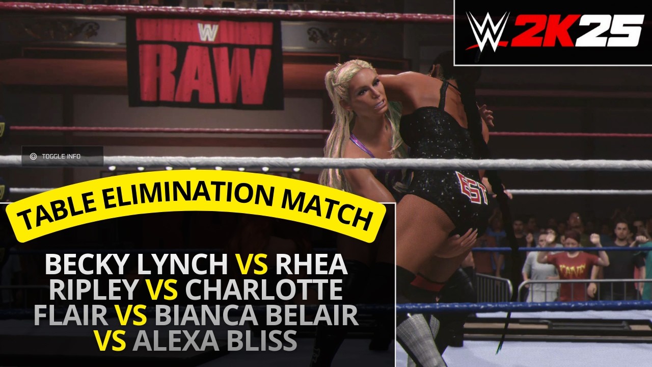 WWE 2K25 – Becky Lynch vs Rhea Ripley vs Charlotte Flair vs Belair vs Bliss (Tables Elimination)
