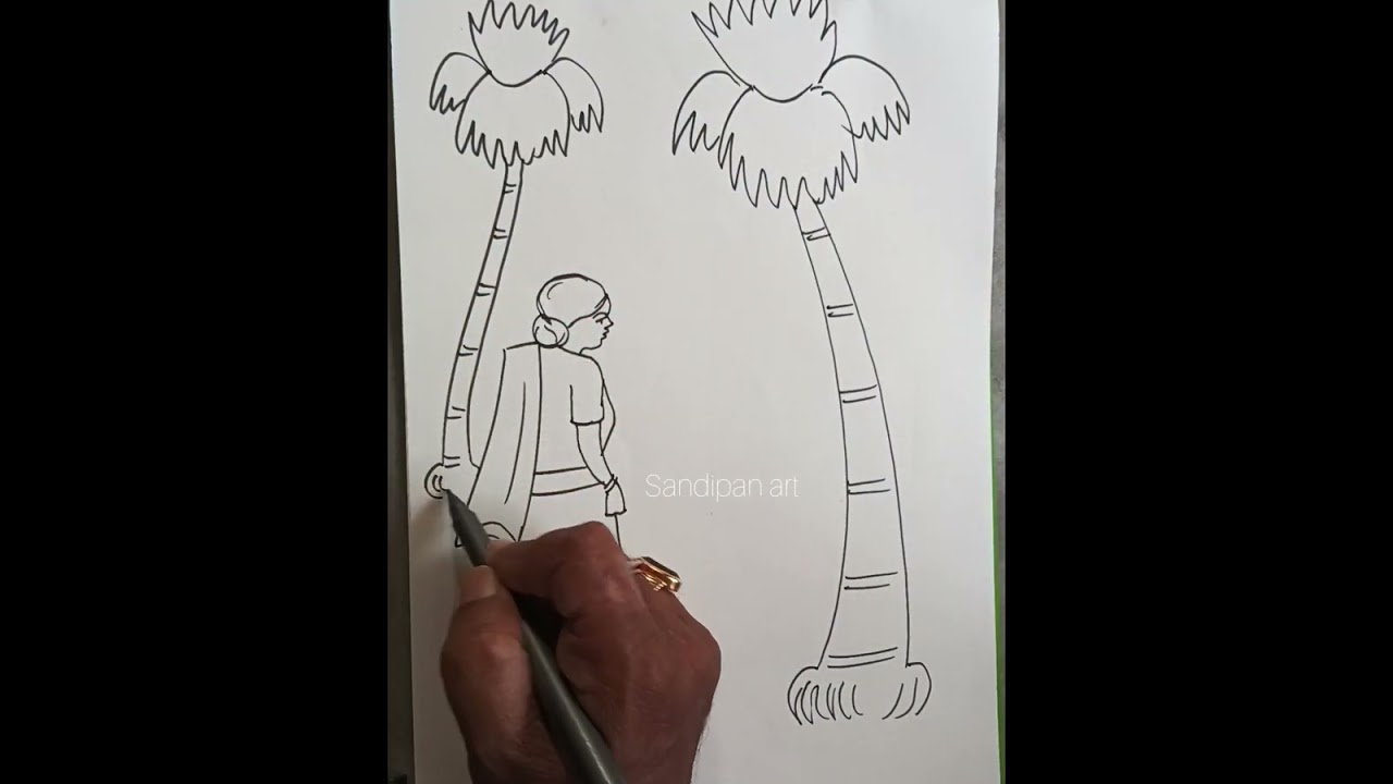 Easy village scenery drawing tutorial/ How to draw village scenery #scenerydrawing #sandipanart