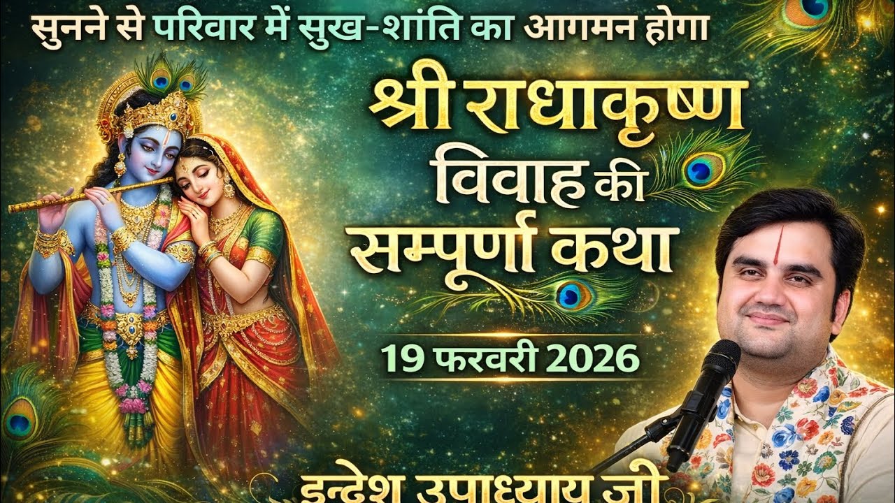 🦚🙏 राधा संग कृष्ण विवाह 🙏🦚 फुलेरा दूज कथा 🦚🙏 पंडित इंद्रेश उपाध्याय जी 🙏🦚 कथा सुनने से होंगे दुख दूर