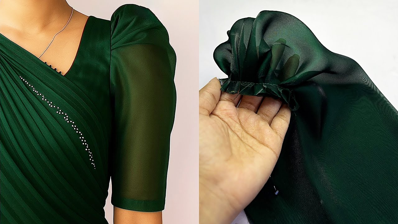 Trending elbow puff sleeves design cutting and stitching| puffy sleeve design|puff baju|astin design