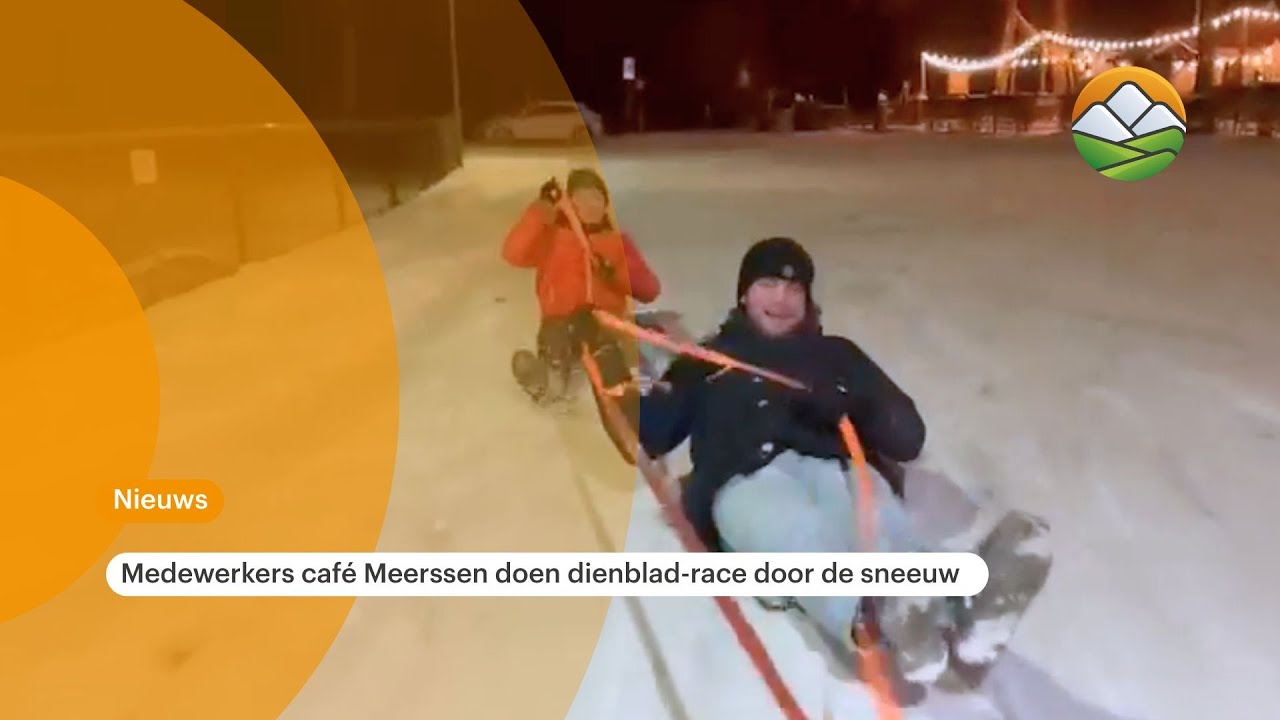 Medewerkers caf&eacute; Meerssen doen dienblad-race door de sneeuw