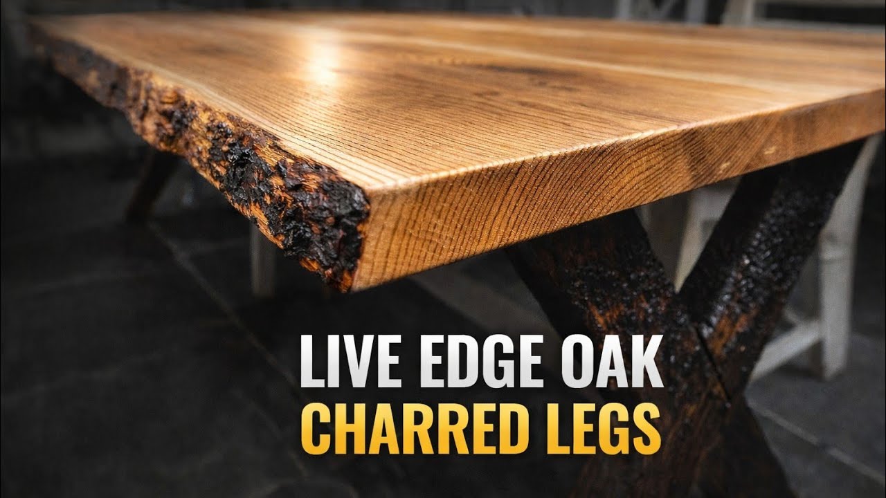 I Built a Live Edge Oak Dining Table With Burnt Legs - No More IKEA!