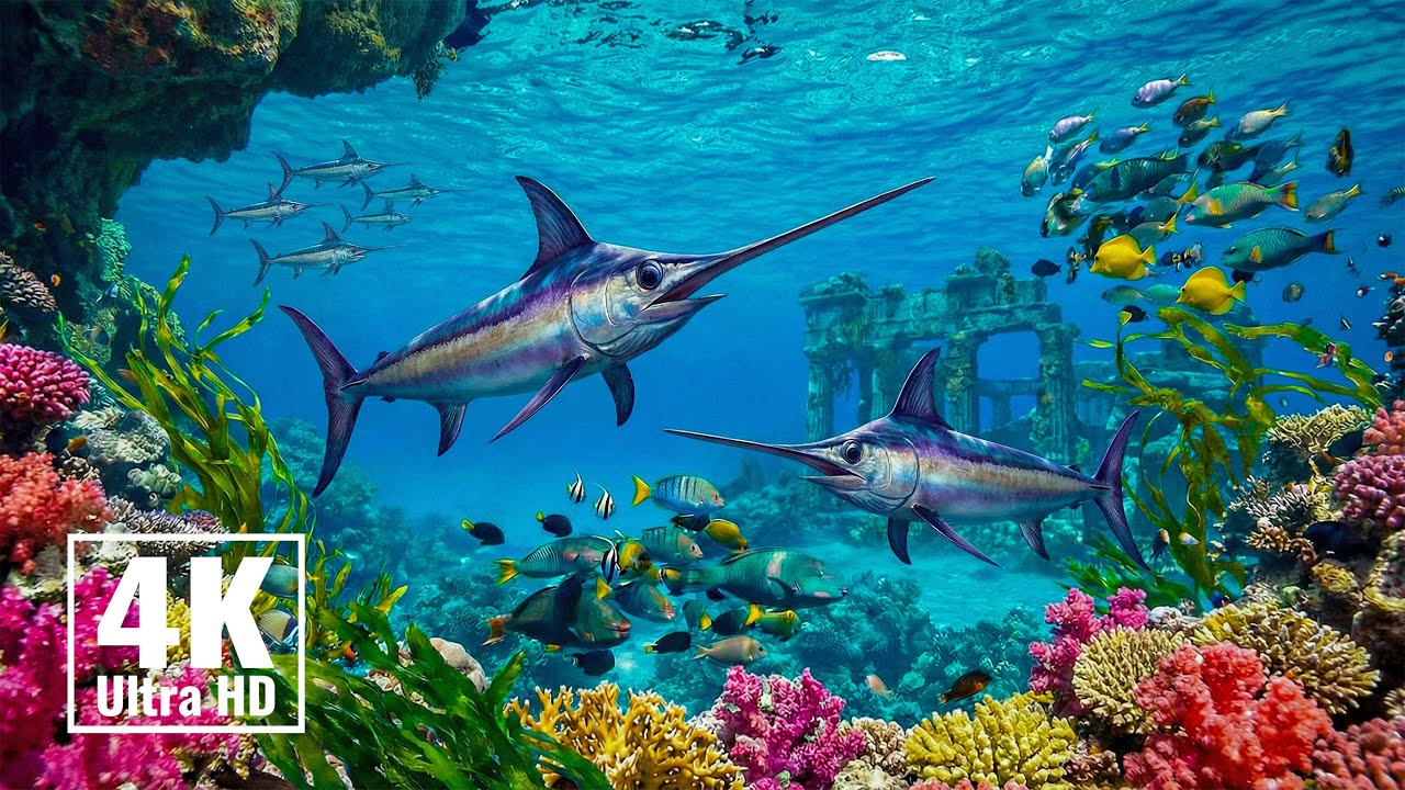 Aquarium 4K VIDEO (UHD) – Relaxing Music with Colorful Coral Reefs, Fish, and Stunning Ocean Scenes