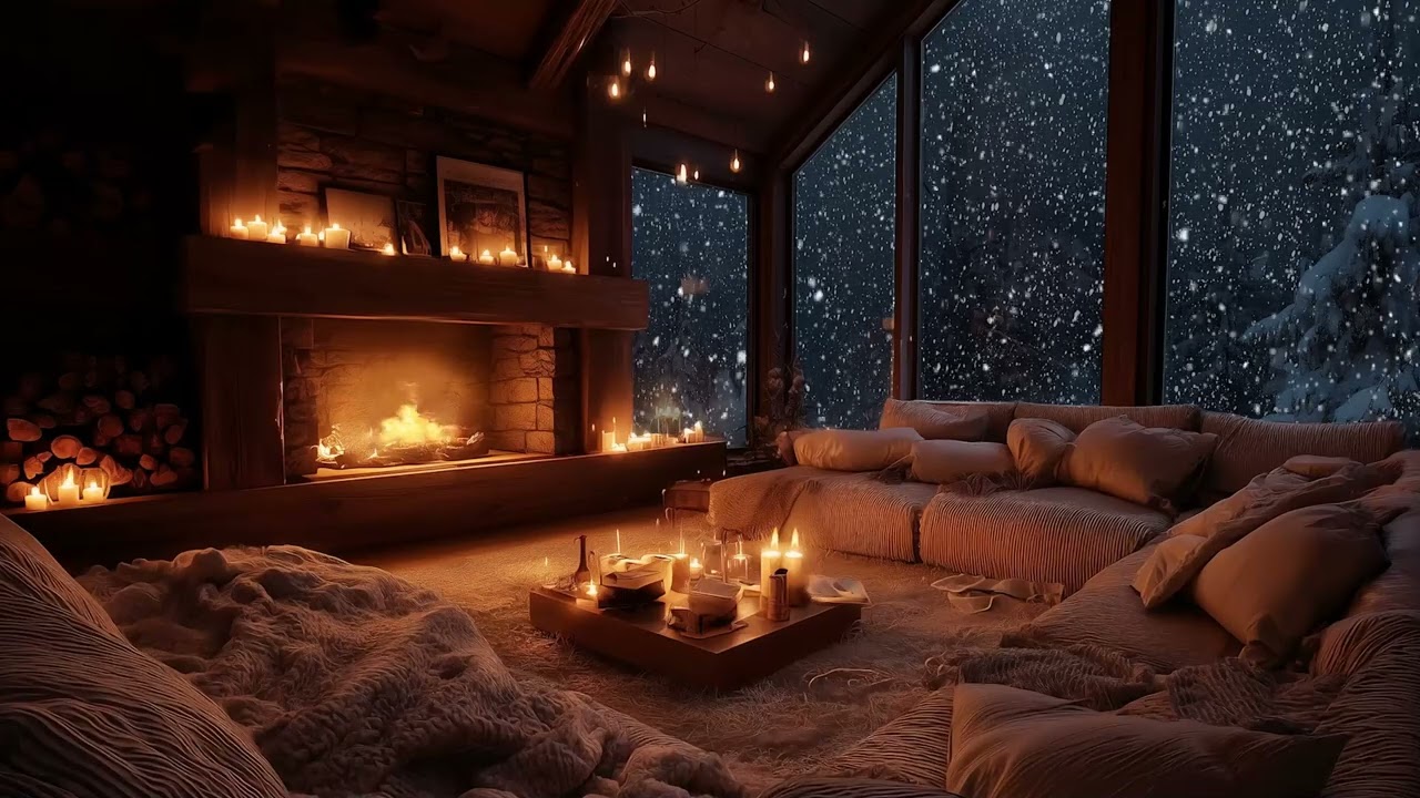 Fireplace & Piano Music | Peaceful Winter Night Ambience for Stress Relief & Deep Sleep