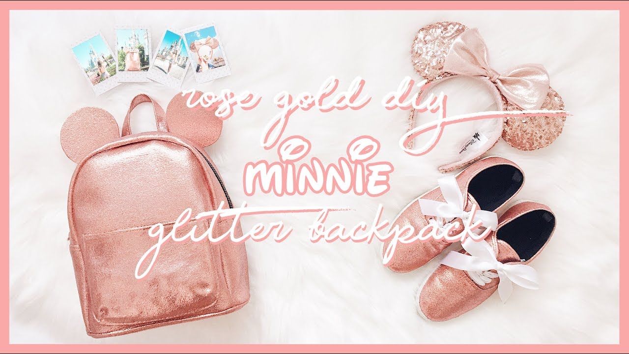 DIY Rose Gold Glitter on a Minnie Ears Backpack ♡