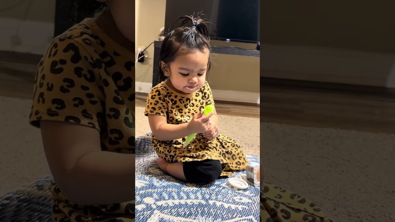 Self feeding ❤️ Enjoying yogurt 😄