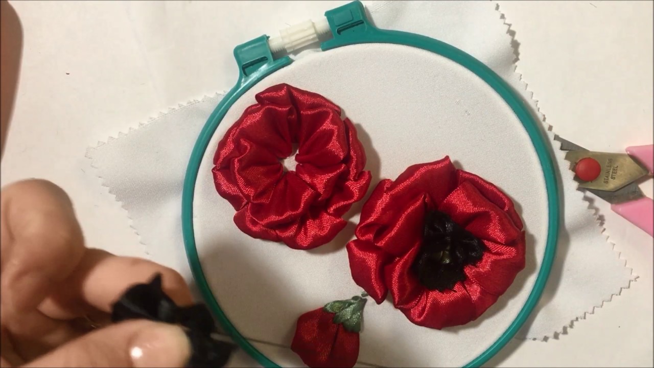Маки вышитые лентами / Poppies embroidered with satin ribbons