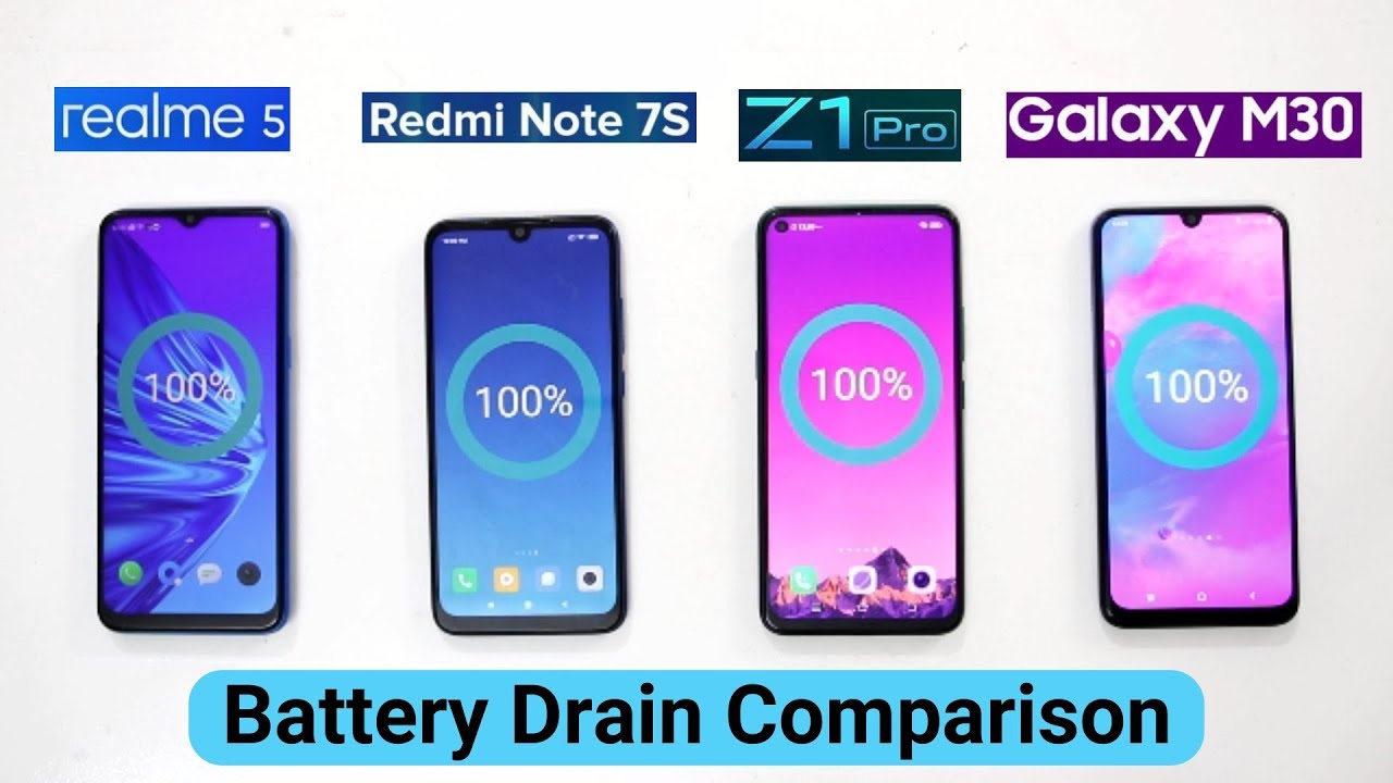 Realme 5 Battery Drain I Realme 5 Vs vivo Z1 Pro Vs Redmi Note 7S Vs Samsung Galaxy M30 Comparison