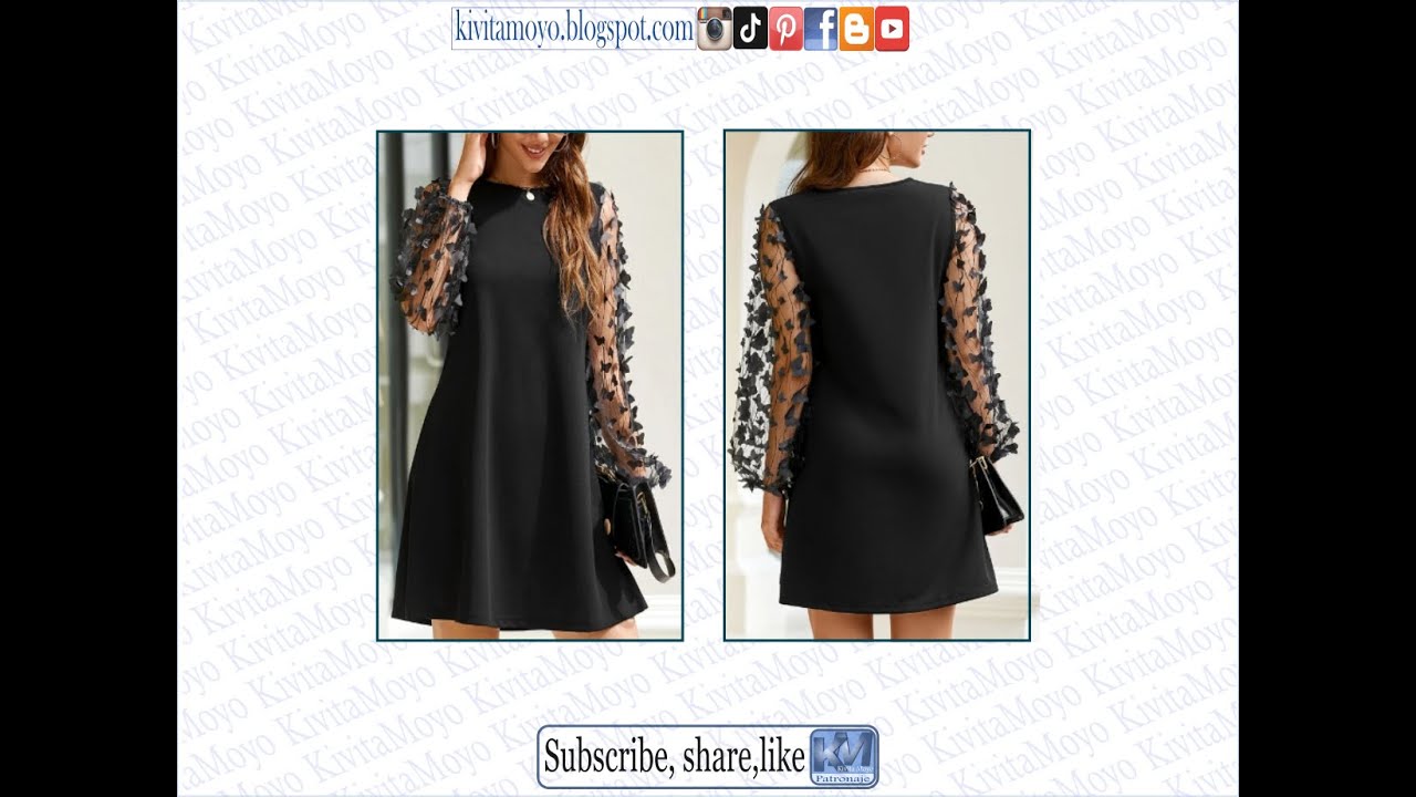 VESTIDO NEGRO  MANGAS TUL con Butterflies 🦋