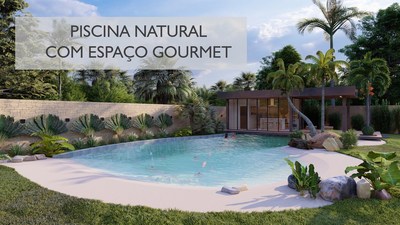 PROJETO 3D - PISCINA NATURAL COM ESPAÇO GOURMET I LAGO ARTIFICIAL