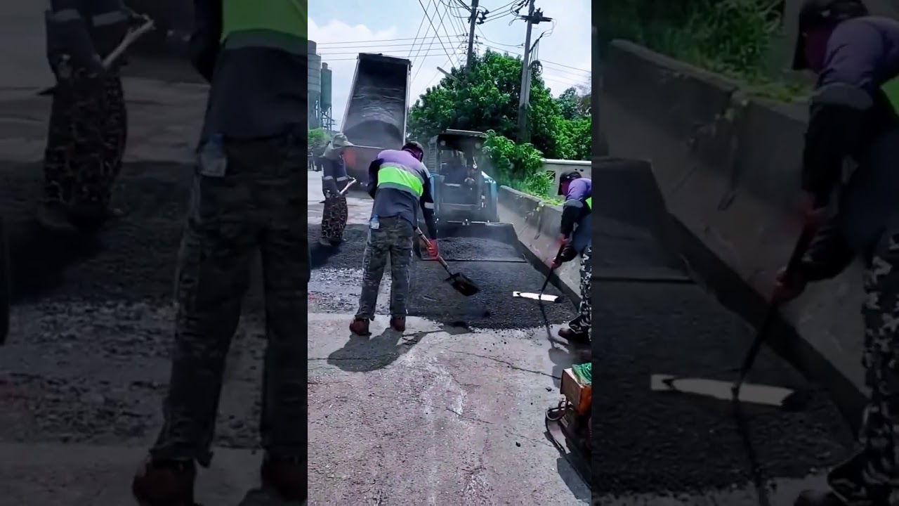 Emergency repair process of asphalt road collapse- Good tools and machinery make work easy
