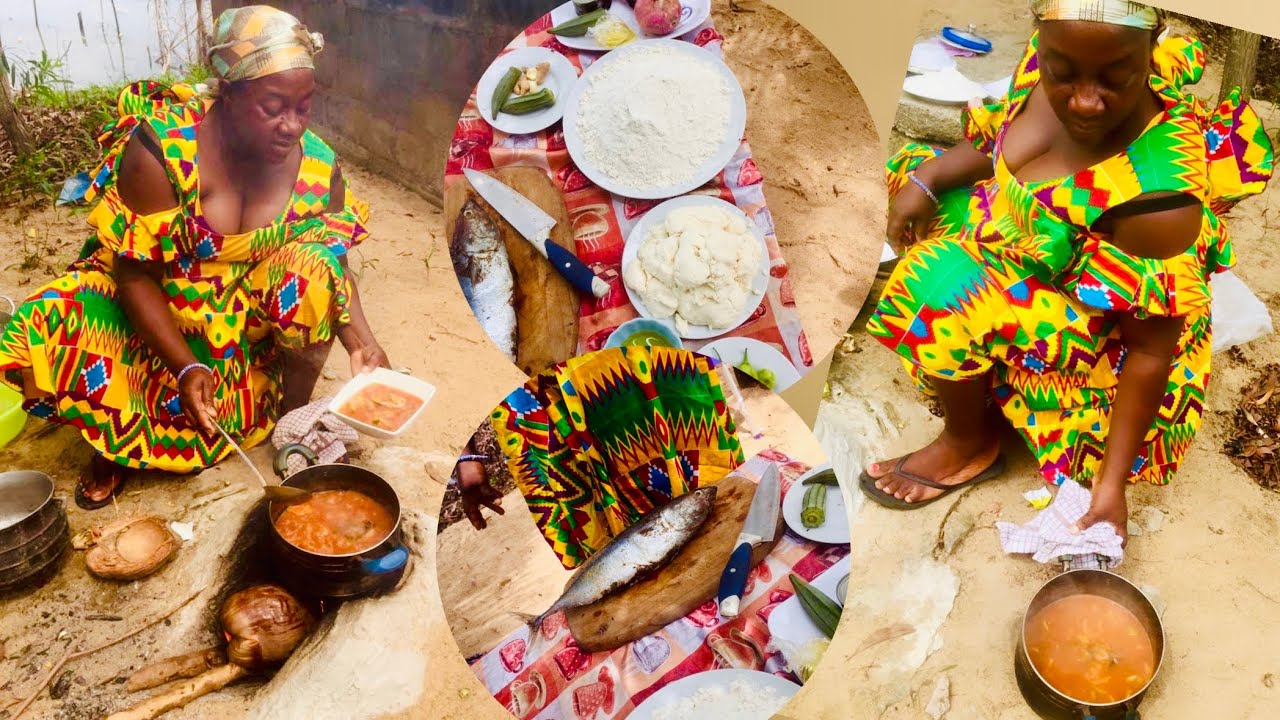 Ghana Village Life: How to Cook Fresh (tuna) Light Soup and Akple from Volta Region!