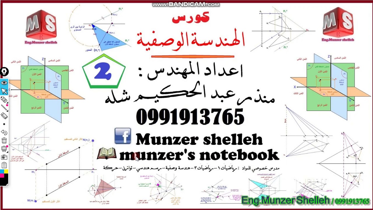 كورس الهندسة الوصفية الفيديو ٢ ( الأثمان والمستقيم وأثاره ) م منذر شلة ٠٩٩١٩١٣٧٦٥