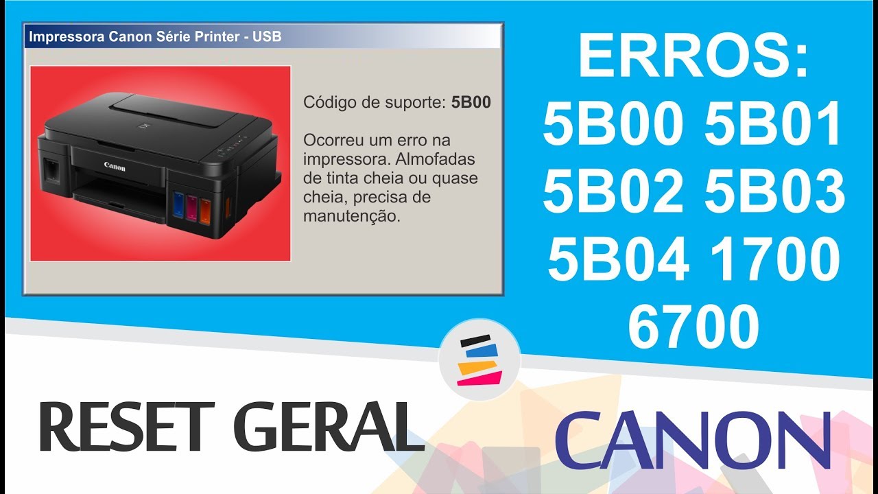 Tutorial - Reset Geral Impressoras Canon Erros: 5B00 5B01 5B02 5B03 5B04 1700 6700 - SULINK