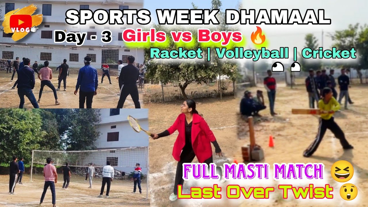 College Sports Week Day 3 😲Last Over Twist | Girls Cricket &Boys Volleyball #vlog #sportsweek #game