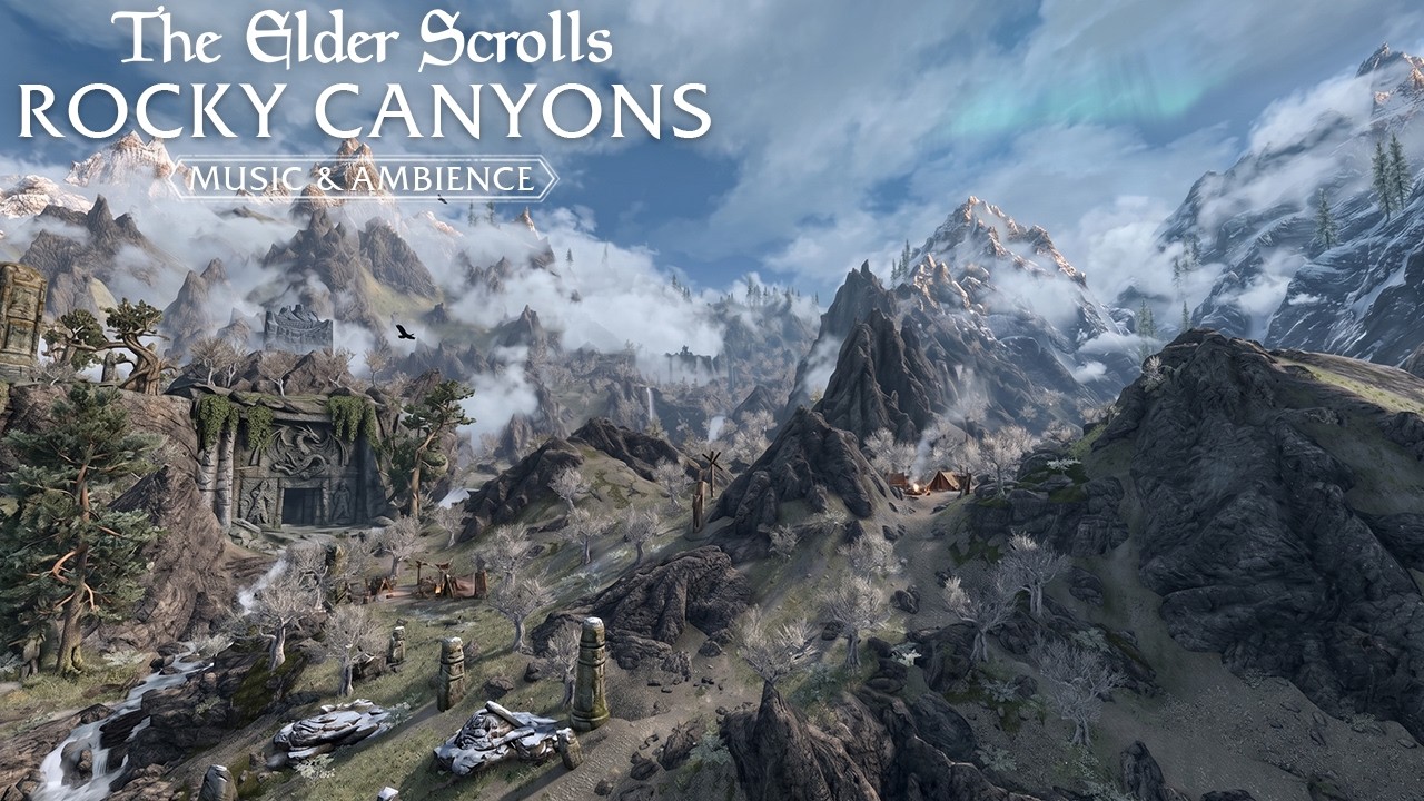 Rocky Canyons of Skyrim | 4 Hours Music and Ambience