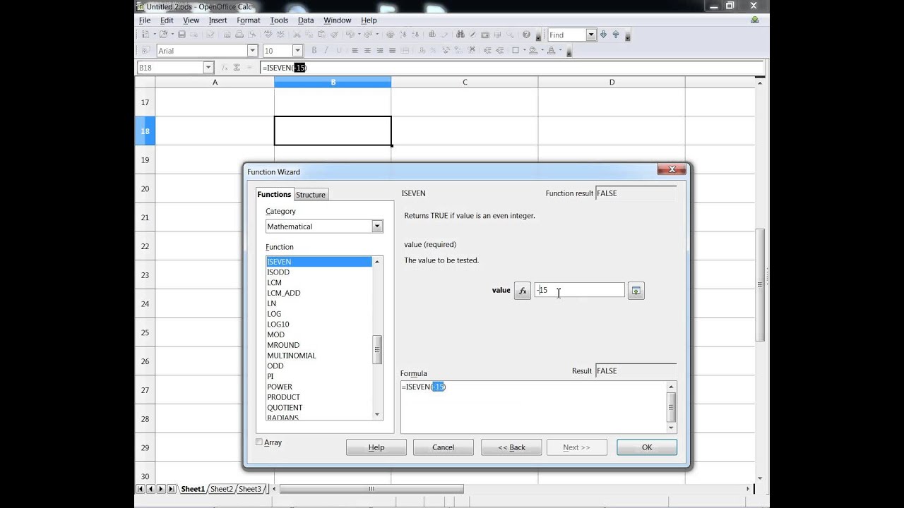OpenOffice Calc functions: ISEVEN, ISODD