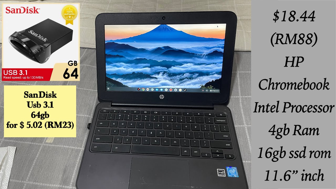 RM88 Laptop | HP Chromebook 11 G5 EE 4Gb Ram 16Gb SSD Intel Processor | Sandisk USB drive 3.1 64Gb