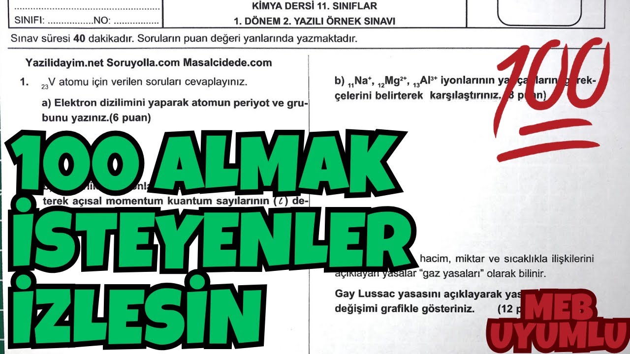 11.Sınıf Kimya 1.Dönem 2.Yazılı