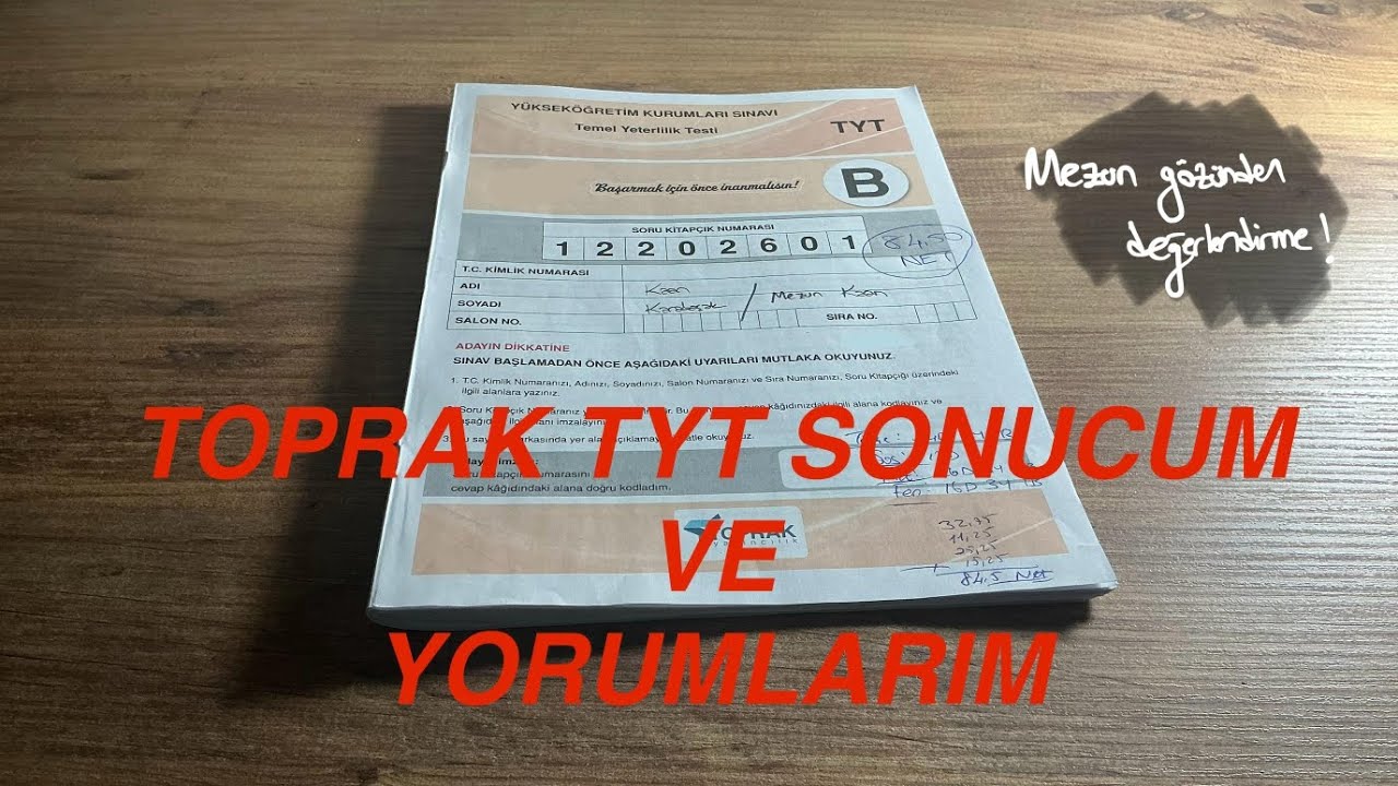 TOPRAK TYT SONUCUM VE YORUMLARIM! YKS 2026 #mezun 
