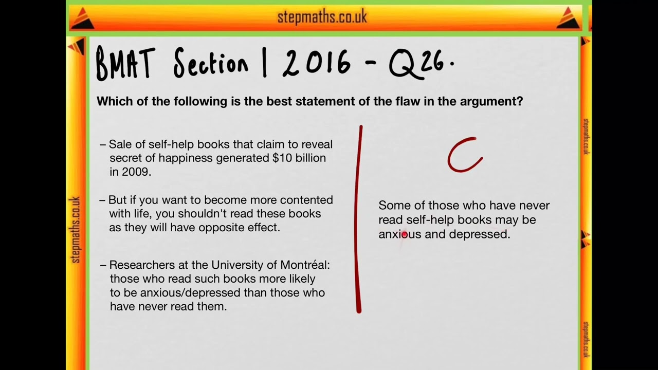 BMAT 2016 Section 1 - Q26 - Self-help books - Worked Solution