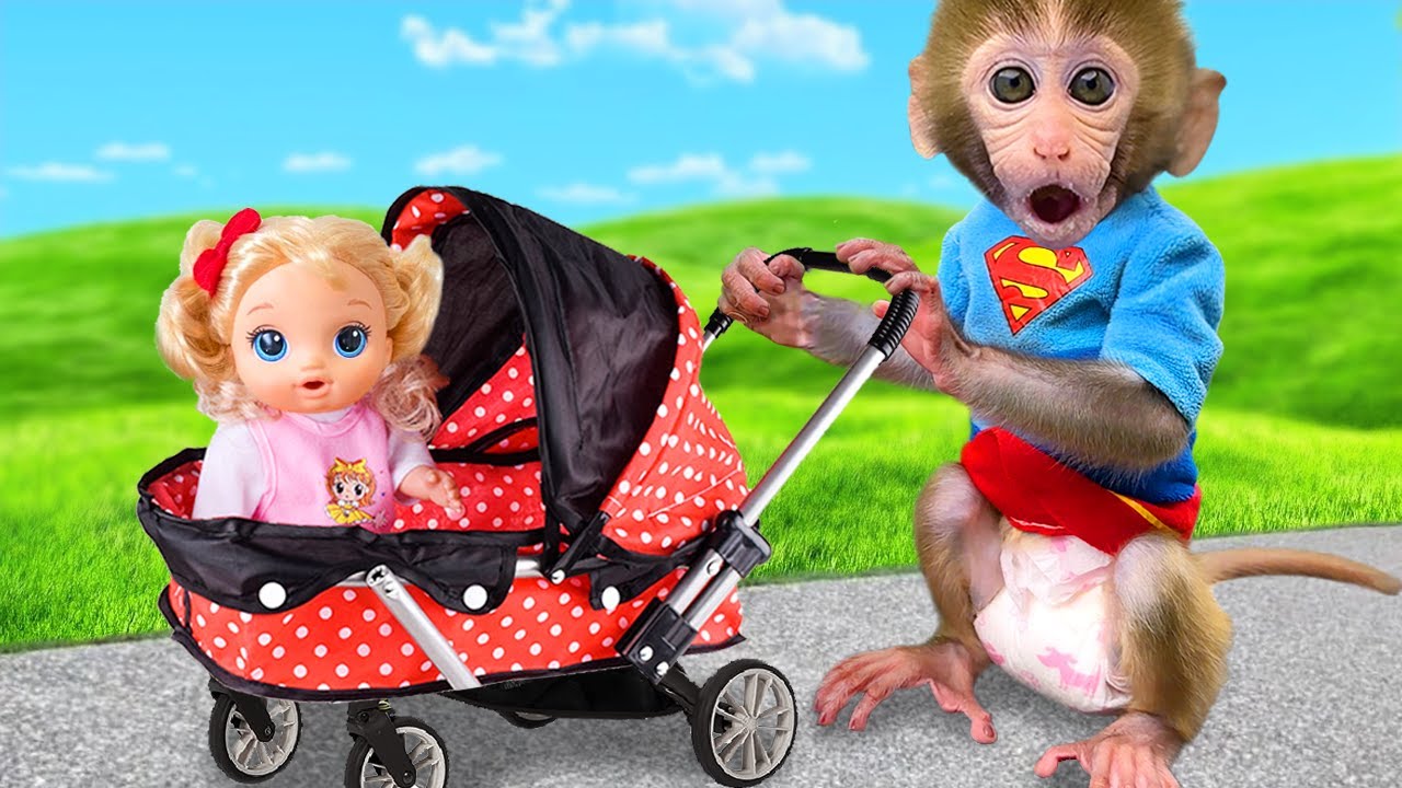 Singe Bon Bon s’occupe du petit singe avec le caneton et va faire du shopping avec le petit ours