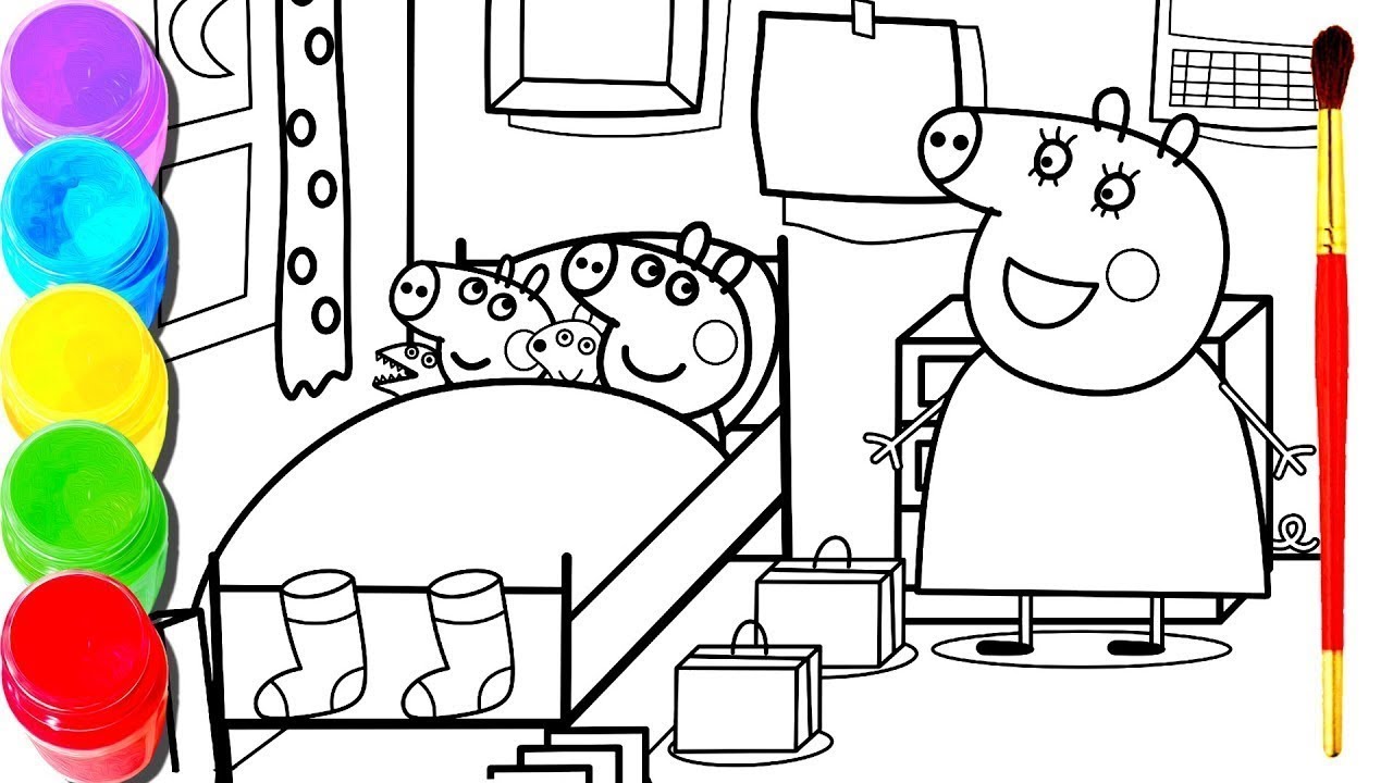 Peppa Pig Drawing & Painting Mummy Pig Sleeping Time Coloring Book & Colors For Kids Children