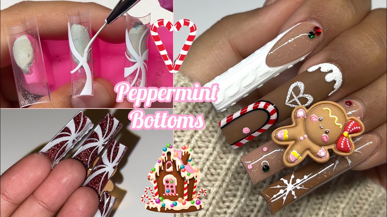 Peppermint Bottoms & Gingerbread Girl | Christmas Nails | Acrylic Nail Tutorial