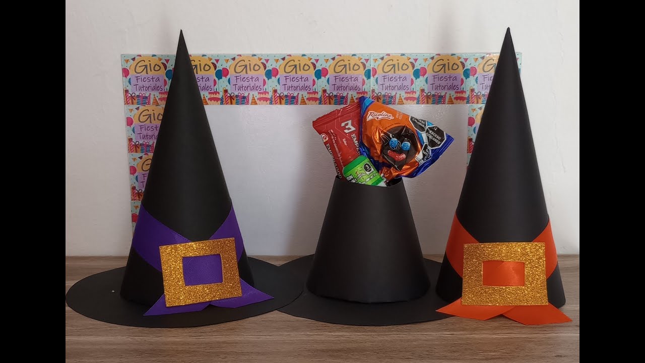 como hacer un dulcero de sombrero de bruja #diy #tutorial #manualidades #dulceros #halloween