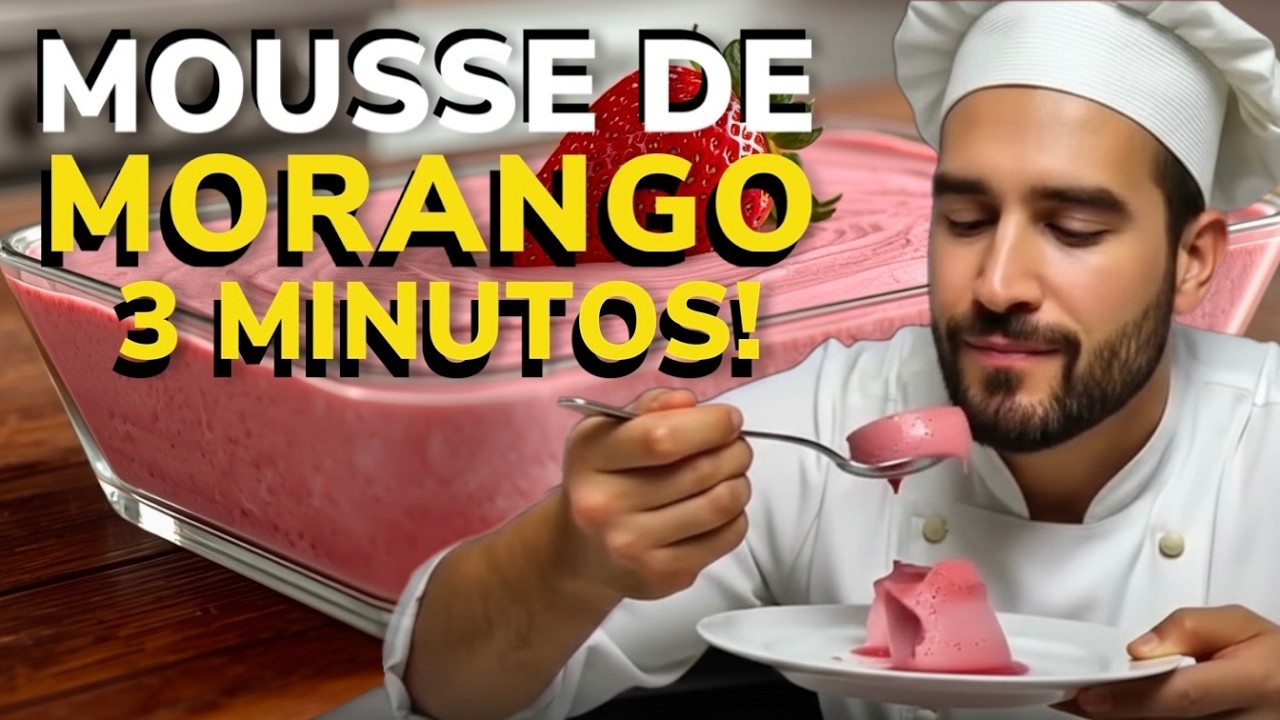 EM 3 MINUTOS VOCÊ FAZ ESSA MOUSSE DE MORANGO | MUITO FÁCIL, RÁPIDA, CREMOSA E DELICIOSA 🍓