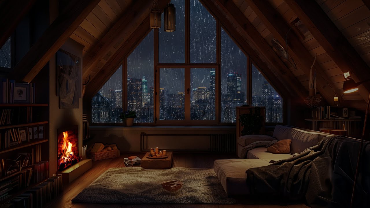 Rain Floating Around Warm Firelight | A Still Night Haven for Deep Ease
