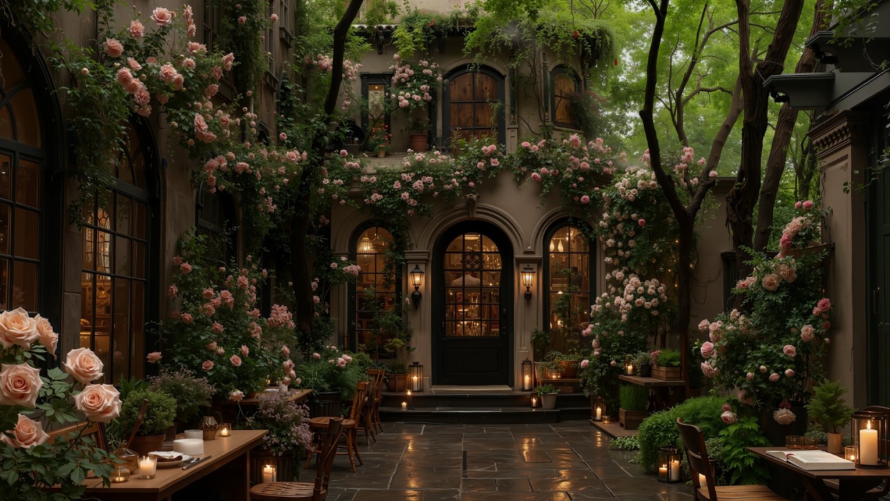 Peaceful Morning Jazz in a Forest Garden Café ☕ Elegant Jazz Music & Flowering  for Relax, Study