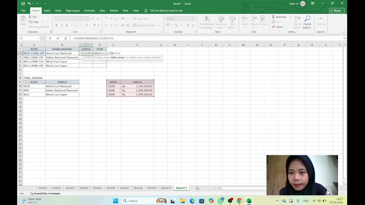 menggabungkan VLOOKUP dengan string (left, mid, right) dan gabungan HLOOKUP dgn (left, mid, right).
