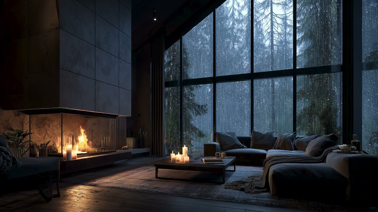 A Warm Rainy Night by the Fireplace | Cozy Cabin Ambience for Deep Sleep