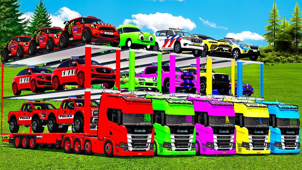 SUPERSIZED LEADER FOLLOW TWIN CARS ON TRIPLE TRAILERS TRANSPORT! Farming Simulator 22
