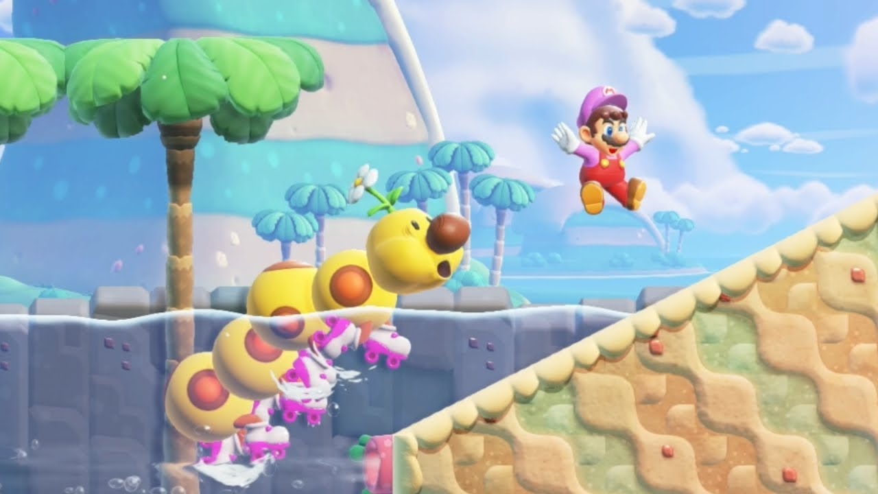 Racing Wiggler and starting Shining Falls - Super Mario Bros Wonder | No Commentary