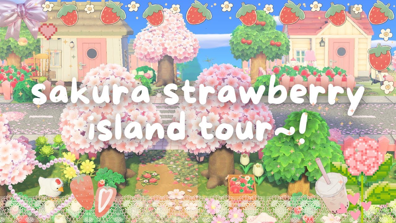 my completed sakura strawberry island ichigo~! ✩₊˚.⋆🍓⋆⁺₊✧ animal crossing new horizons island tour