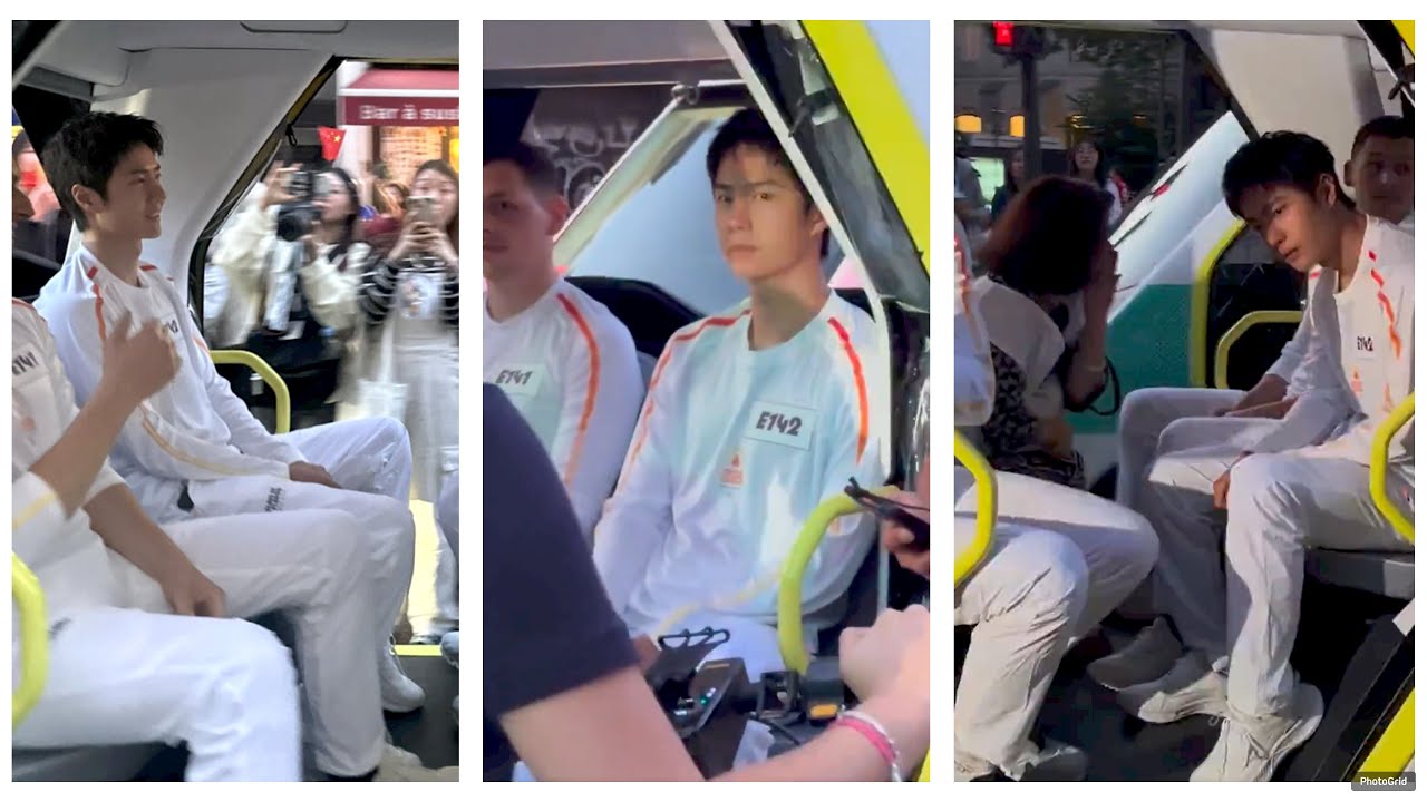 Wang Yibo is super handsome in his torch relay uniform in Paris, the scene is very bustling