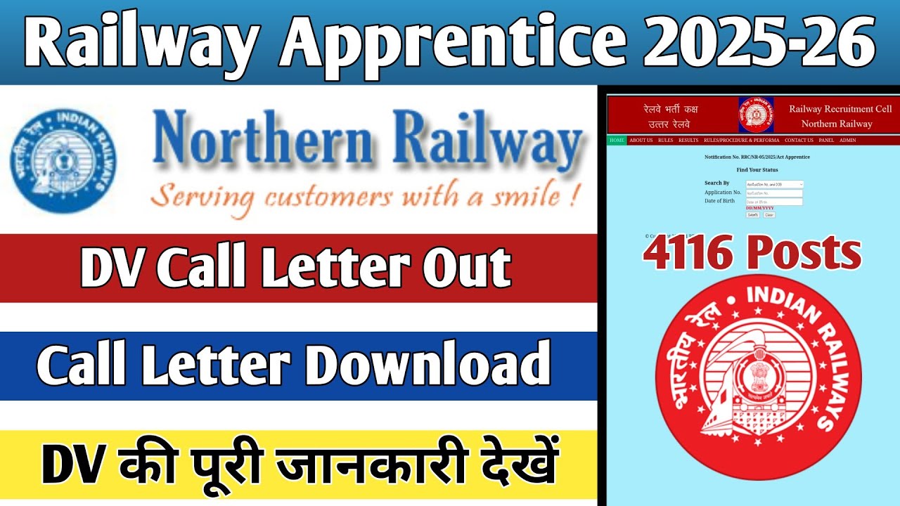 Northern Railway Apprentice DV Call Letter Out 2026, RRC NR Apprentice DV Call Letter Download 2026