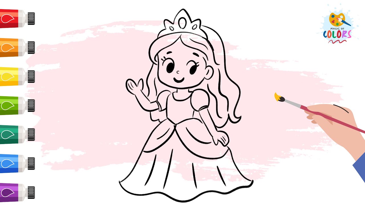 Let's draw & color easy and cute princess | Step-by-step